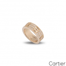 Cartier Rose Gold Pave Diamond Love Ring Size 52 B4087600 Cartier Rose Gold Pave Diamond Love Ring Size 52 B4087600